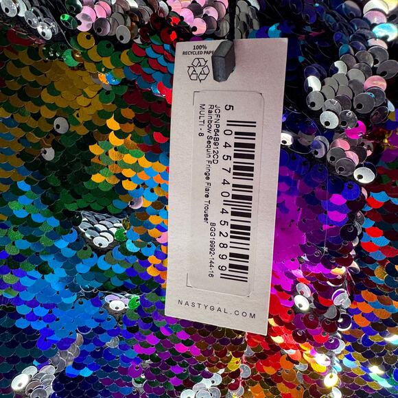 NWT NASTY GAL Rainbow Sequin Fringe Flare Pants US 4 - Picture 5 of 5